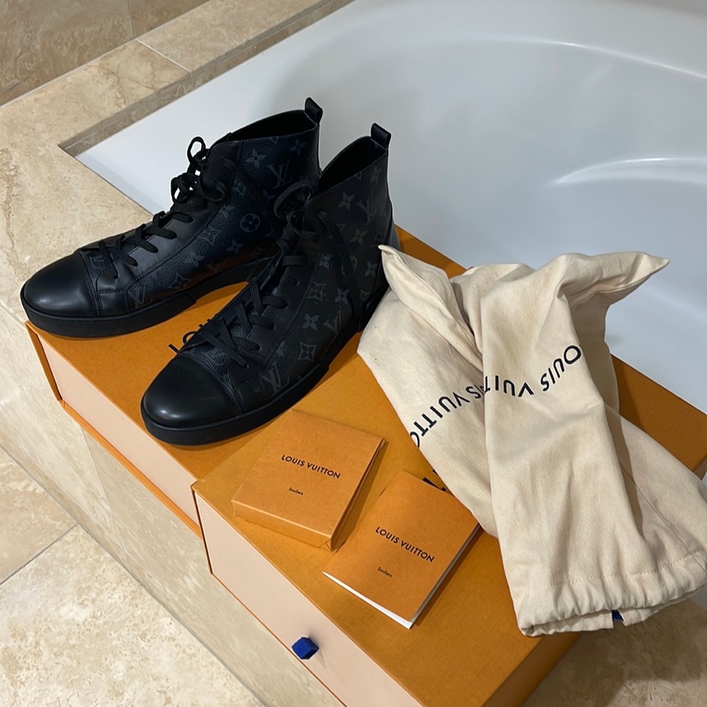 Louis Vuitton Black Leather Monogram Eclipse Sneakers